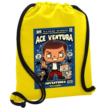Ace Ventura: Pet Detective, Τσάντα πλάτης πουγκί GYMBAG Κίτρινη, με τσέπη (40x48cm) & χονδρά κορδόνια