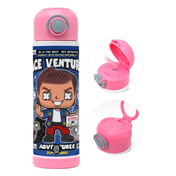 Ace Ventura: Pet Detective, Children's hot water bottle, stainless steel, with safety straw, PINK (500ml)