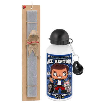 Ace Ventura: Pet Detective, Πασχαλινή Λαμπάδα με παγούρι μεταλλικό  αλουμινίου (500ml) & κερί αρωματικό πλακέ (30cm) (ΓΚΡΙ)