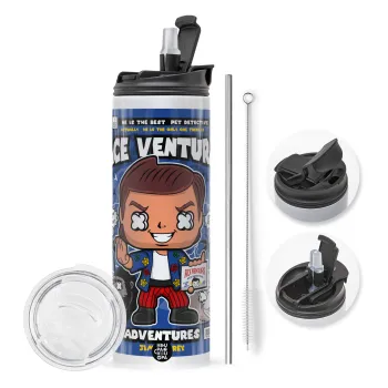 Ace Ventura: Pet Detective, Travel Tumbler 2 Lids, with metal straw & cleaning brush (Stainless steel 304 Food grade, BPA free, 600ml)