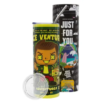 Ace Ventura: Pet Detective, Neon Yellow Travel Tumbler θερμό, μεταλλικό καλαμάκι(Ανωξείδωτο 304 Food grade, BPA free, 600ml)