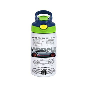 Porsche, Children's hot water bottle, stainless steel, with safety straw, green, blue (350ml)