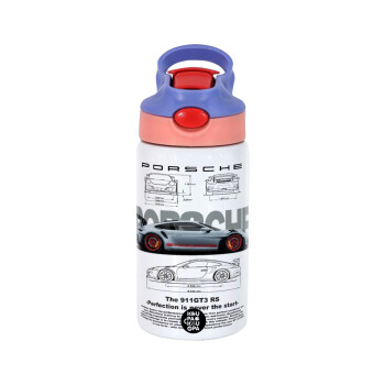 Porsche, Παιδικό παγούρι θερμό, ανοξείδωτο, με καλαμάκι ασφαλείας, ροζ/μωβ (350ml)