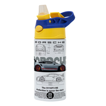 Porsche, Children's hot water bottle, stainless steel, with safety straw, green, blue (360ml) BPA FREE