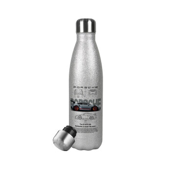 Porsche, Metallic Glitter Silver Thermos Flask (Stainless steel), double-walled, 500ml