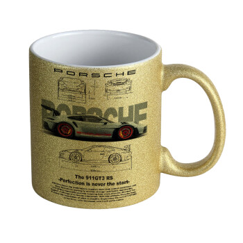 Porsche, Κούπα Χρυσή Glitter που γυαλίζει, κεραμική, 330ml