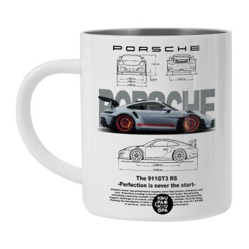 Porsche, Λευκή Ανοξείδωτη Μεταλλική Κούπα 450ml - Διπλού Τοιχώματος 