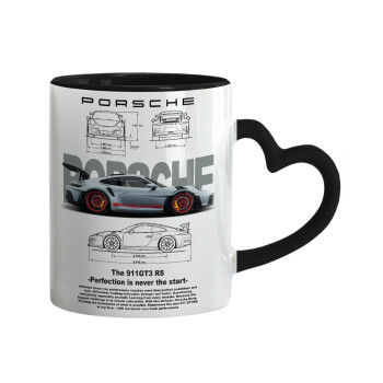 Porsche, Mug heart black handle, ceramic, 330ml