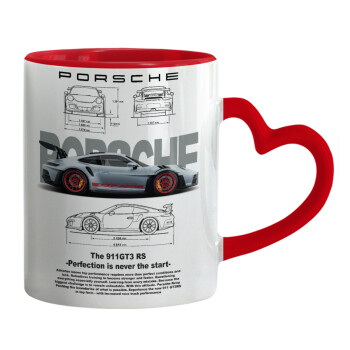 Porsche, Mug heart red handle, ceramic, 330ml