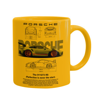 Porsche, Ceramic coffee mug yellow, 330ml