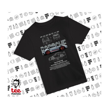 Porsche, Άνετο παιδικό T-Shirt ΜΑΥΡΟ από 100% βαμβάκι, για κάθε μέρα. Vegan & OEKO-TEX πιστοποιημένο.