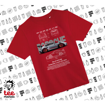 Porsche, Άνετο παιδικό T-Shirt ΚΟΚΚΙΝΟ από 100% βαμβάκι, για κάθε μέρα. Vegan & OEKO-TEX πιστοποιημένο.
