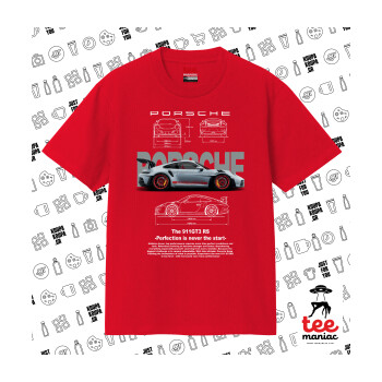 Porsche, Κλασικό T-Shirt, διπλής ραφής, χωρίς πλευρικές ραφές ΚΟΚΚΙΝΟ από 100% βαμβάκι. Vegan & OEKO-TEX πιστοποιημένο.