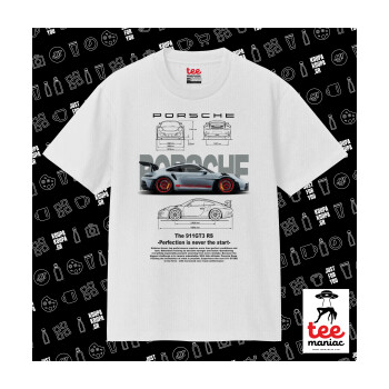 Porsche, Κλασικό T-Shirt, διπλής ραφής, χωρίς πλευρικές ραφές ΛΕΥΚΟ από 100% βαμβάκι. Vegan & OEKO-TEX πιστοποιημένο.