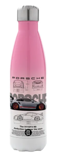 Porsche — Metal mug thermos Pink/White (Stainless steel), double wall, 500ml