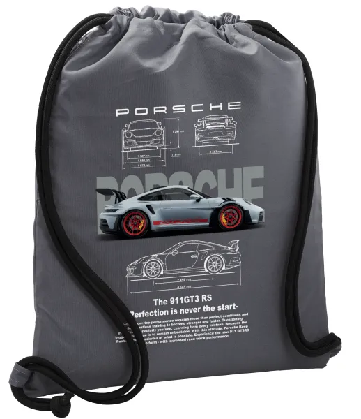 Porsche — Τσάντα πλάτης πουγκί GYMBAG ΓΚΡΙ, με τσέπη (40x48cm) & χονδρά κορδόνια