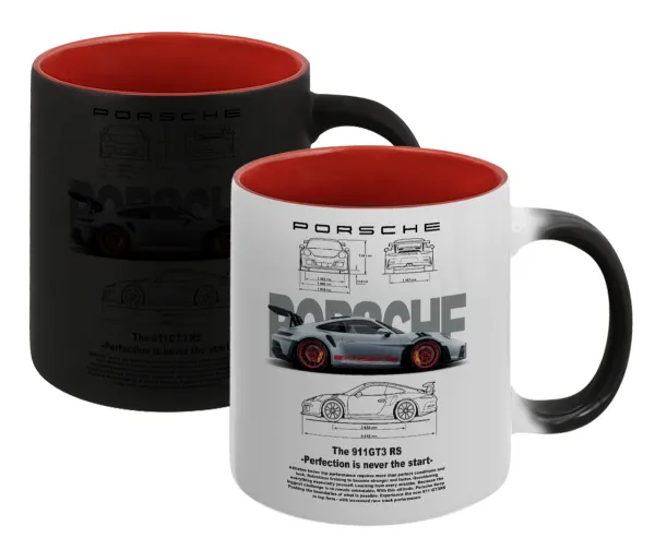 Porsche — Κούπα Μαγική εσωτερικό κόκκινο, κεραμική, 330ml που αλλάζει χρώμα με το ζεστό ρόφημα