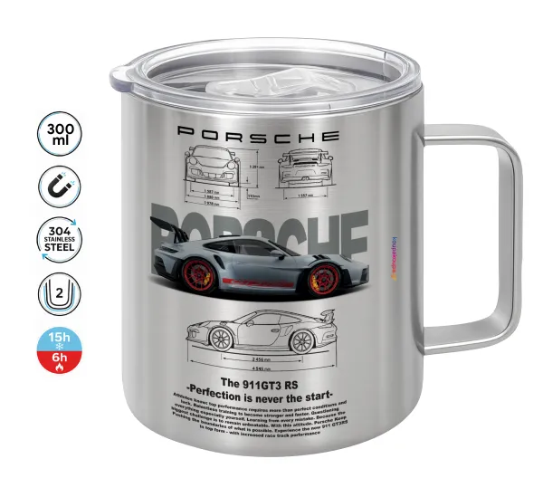 Porsche — Double-walled stainless steel mug 300ml with temperature-retaining lid