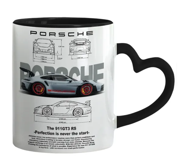 Porsche — Mug heart black handle, ceramic, 330ml
