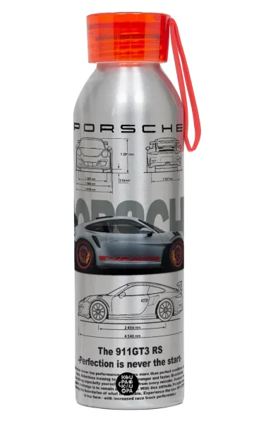 Porsche — Αλουμινένιο Αθλητικό Μπουκάλι 650ml – Ασημί με Κόκκινο Καπάκι και Λουράκι Σιλικόνης
