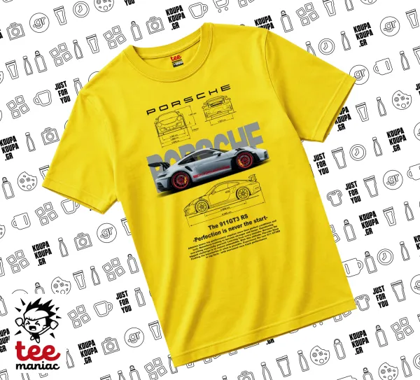 Porsche — Κίτρινο Άνετο παιδικό T-Shirt από 100% βαμβάκι, για κάθε μέρα. Vegan & OEKO-TEX πιστοποιημένο.