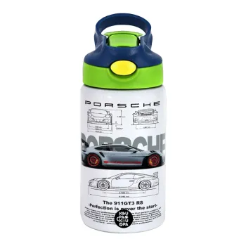 Porsche, Children's hot water bottle, stainless steel, with safety straw, green, blue (350ml)
