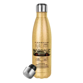Porsche, Glitter gold stainless steel thermos bottle, double-walled, 500ml