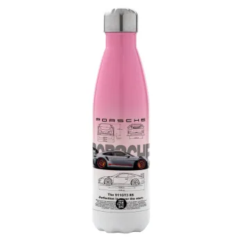 Porsche, Metal mug thermos Pink/White (Stainless steel), double wall, 500ml