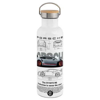 Porsche, Stainless steel White with wooden lid (bamboo), double wall, 750ml