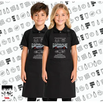 Porsche, Μαύρη ΠΑΙΔΙΚΗ Ποδιά μακριά Σεφ ολόσωμη με τσέπες