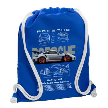 Porsche, Backpack pouch GYMBAG Blue, with pocket (40x48cm) & thick cords