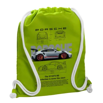 Porsche, Backpack bag GYMBAG LIME GREEN, with pocket (40x48cm) & thick cords