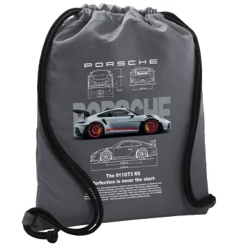 Porsche, Backpack pouch GYMBAG GREY, with pocket (40x48cm) & thick cords