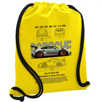 Porsche, Backpack pouch GYMBAG Yellow, with pocket (40x48cm) & thick cords