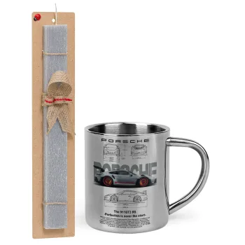 Porsche, Πασχαλινή Λαμπάδα με μεταλλική κούπα θερμό (300ml) & κερί αρωματικό πλακέ (30cm) (ΓΚΡΙ)