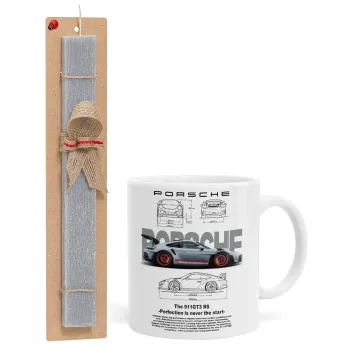 Porsche, Easter Set, Ceramic Cup (330ml) & Easter aromatic flat candle (30cm) (GRAY)