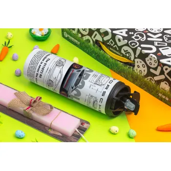 Porsche, Πασχαλινή Λαμπάδα με Travel Tumbler θερμό με διπλό καπάκι (600ml, BPA free) & κερί αρωματικό πλακέ (30cm) (ΡΟΖ)