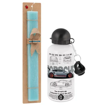 Porsche, Πασχαλινή Λαμπάδα με παγούρι μεταλλικό αλουμινίου (500ml) & λαμπάδα αρωματική πλακέ (30cm) (ΤΙΡΚΟΥΑΖ)