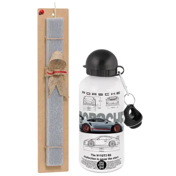 Porsche, Πασχαλινή Λαμπάδα με παγούρι μεταλλικό  αλουμινίου (500ml) & κερί αρωματικό πλακέ (30cm) (ΓΚΡΙ)