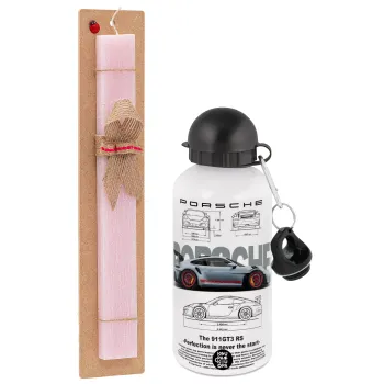 Porsche, Easter Set, metallic aluminum bottle (500ml) & aromatic flat Easter candle (30cm) (PINK)