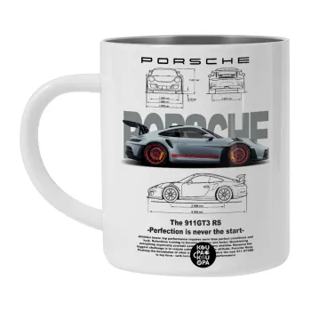Porsche, Λευκή Ανοξείδωτη Μεταλλική Κούπα 450ml - Διπλού Τοιχώματος 