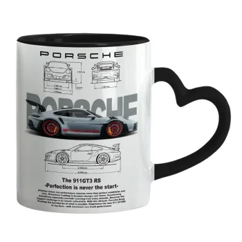 Porsche, Κούπα καρδιά χερούλι μαύρη, κεραμική, 330ml