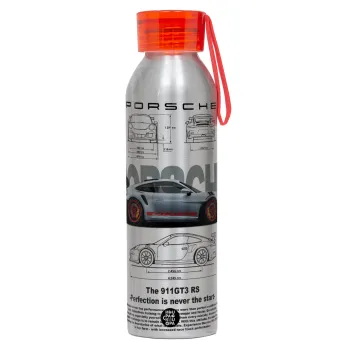 Porsche, Αλουμινένιο Αθλητικό Μπουκάλι 650ml – Ασημί με Κόκκινο Καπάκι και Λουράκι Σιλικόνης