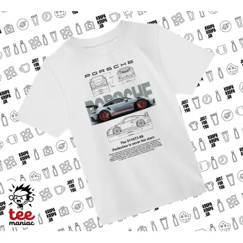 Porsche, Άνετο παιδικό T-Shirt ΛΕΥΚΟ από 100% βαμβάκι, για κάθε μέρα. Vegan & OEKO-TEX πιστοποιημένο.