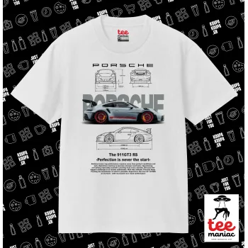 Porsche, Κλασικό T-Shirt, διπλής ραφής, χωρίς πλευρικές ραφές ΛΕΥΚΟ από 100% βαμβάκι. Vegan & OEKO-TEX πιστοποιημένο.