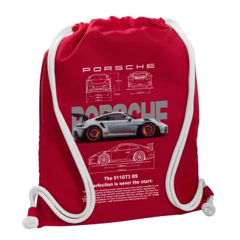 Porsche, Backpack pouch GYMBAG Red, with pocket (40x48cm) & thick cords