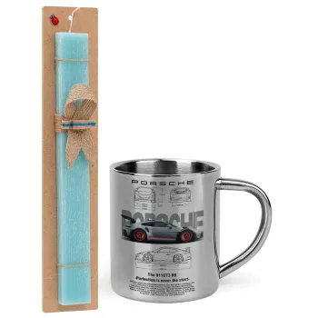 Porsche, Easter Set, metallic thermal cup (300ml) & aromatic flat Easter candle (30cm) (TURQUOISE)