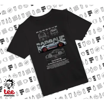 Porsche, Άνετο παιδικό T-Shirt ΜΑΥΡΟ από 100% βαμβάκι, για κάθε μέρα. Vegan & OEKO-TEX πιστοποιημένο.