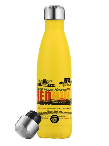 Sergio Perez - F1 Red Bull Racing — Yellow Stainless Steel Metallic Thermos, double-walled, 500ml