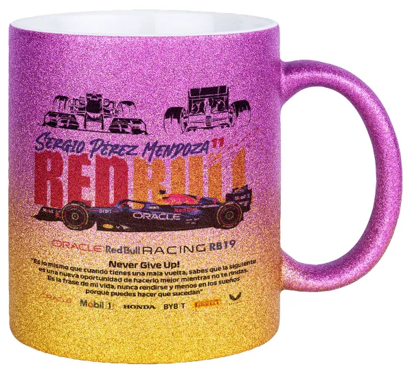Sergio Perez - F1 Red Bull Racing — Gold/pink glitter mug, ceramic, 330ml